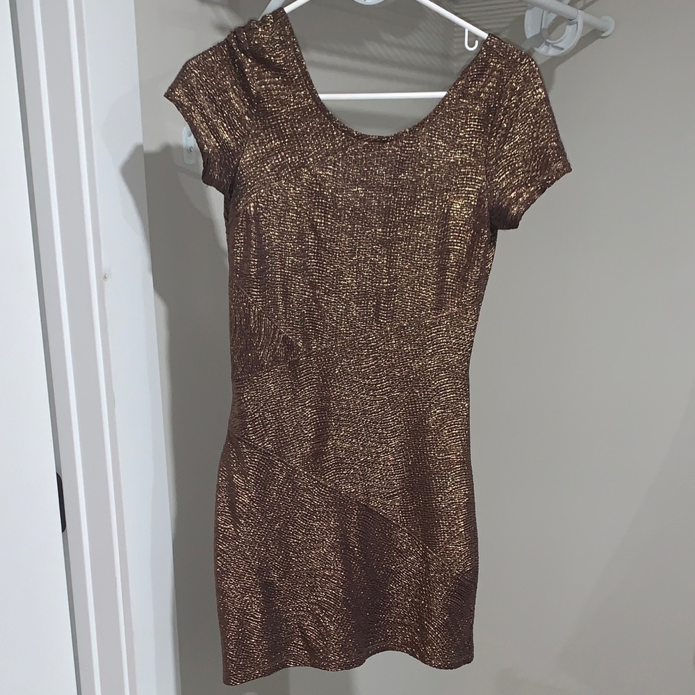 Free People Metallic Bronze Mini Dress